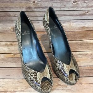 Stuart Weizmann Snakeskin Peep Toe Heels